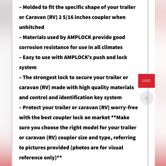 AMPLock U-BRP2516 RV/Trailer Coupler Lock - Picture 3 of 6